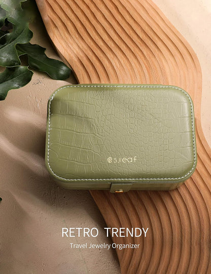 S.Leaf Travel Jewelry Box - Portable Case for Women (18 Crocodile Avocade Big)