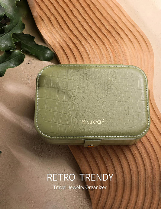 S.Leaf Travel Jewelry Box - Portable Case for Women (18 Crocodile Avocade Big)