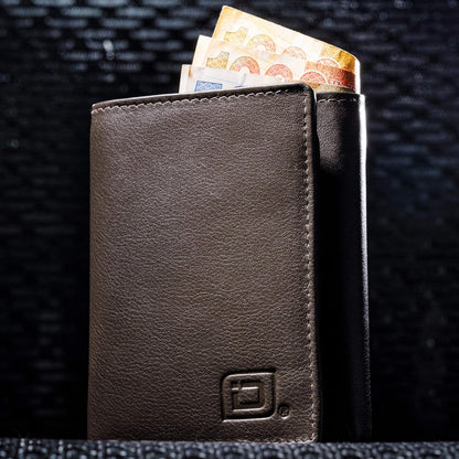 ID Stronghold Men's Leather Trifold Wallet - RFID Blocking - Brown Wallet with Gift Box
