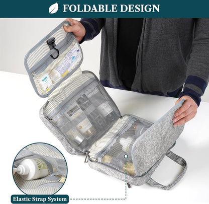 PAVILIA Hanging Toiletry Bag Travel Bag Women Men, Foldable Cosmetic Organizer, Roll up Makeup Bag, Water Resistant Accessories Toiletries, Large Travel Essentials Kit (Heather Grey)