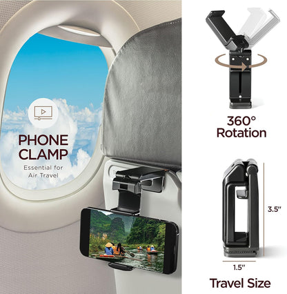Airplane Neck Pillow Includes Travel Pillow + Airplane Phone Holder Mount + Eye Masks + Foot Hammock + Earplugs for Travel, 100% Pure Memory Foam Travel Pillow, 6 Pc Travel Kit