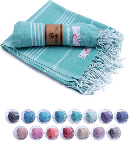 Turkish Beach Towel - 40x71 inch Oversized Sand Resistant Prewashed Turkish Towel - 100% Turkish Cotton Quick Drying, Compact, Lightweight Turkish Towel for Beach, Bath, Pool, Gym, Yoga.