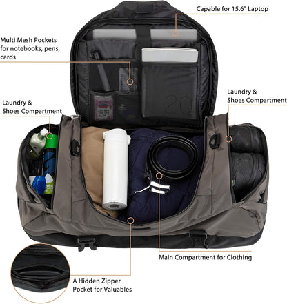 Ubon Large Duffel Bag Weekender Bags with Shoe Compartments 4-Way Sports Gym Backpack with Padded Straps Camping Traveling Duffle Bag