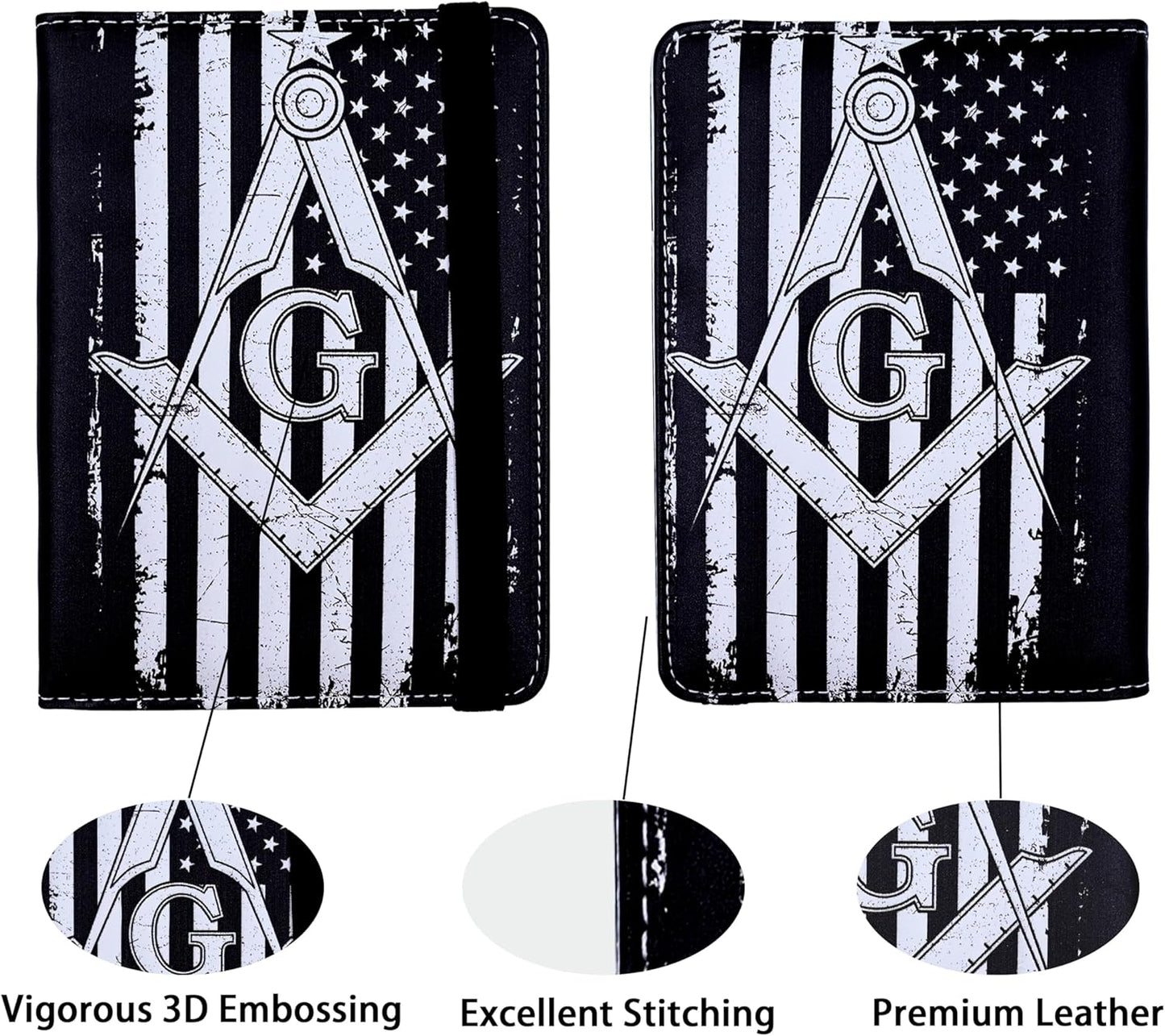 Passport Holder for Women and Men PU Leather Passport Cover for Travel (Masonic)