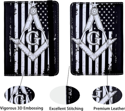 Passport Holder for Women and Men PU Leather Passport Cover for Travel (Masonic)