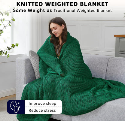L'AGRATY Knitted Weighted Blanket - 48"x72" 15lbs Cooling Chunky Knit Heavy Blanket for Adults Braided Crochet Throw Thick Cable Yarn Knit Decorative No Beads Evenly Weighted Machine Washable