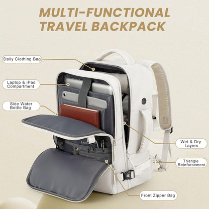 Travel Backpack, Carry on Flight Approved Backpack with Multi-Pockets, TSA Waterproof 17.3inch Laptop Backpack, Personal Item Travel Bag for Men Women, Beige