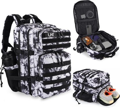 LHI Military Tactical Backpack for Men and Women 45L Army 3 Days Assault Pack Bag Large Rucksack with Shoe Compartment - Blue