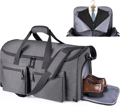 Convertible Duffle Bags for Travel Carry On Suit Duffle Bags with Shoulder Strap 2 in 1 Hanging Garment Duffle Bag for Men Women (Grey)