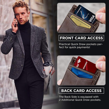 SERMAN BRANDS RFID Blocking Wallet Slim Bifold - Genuine Leather Minimalist Front Pocket Wallets for Men with Money Clip Gift