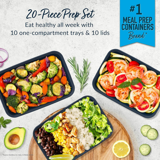 Bentgo 20-Piece Lightweight, Durable, Reusable BPA-Free 1-Compartment Containers - Microwave, Freezer, Dishwasher Safe - Navy Blue