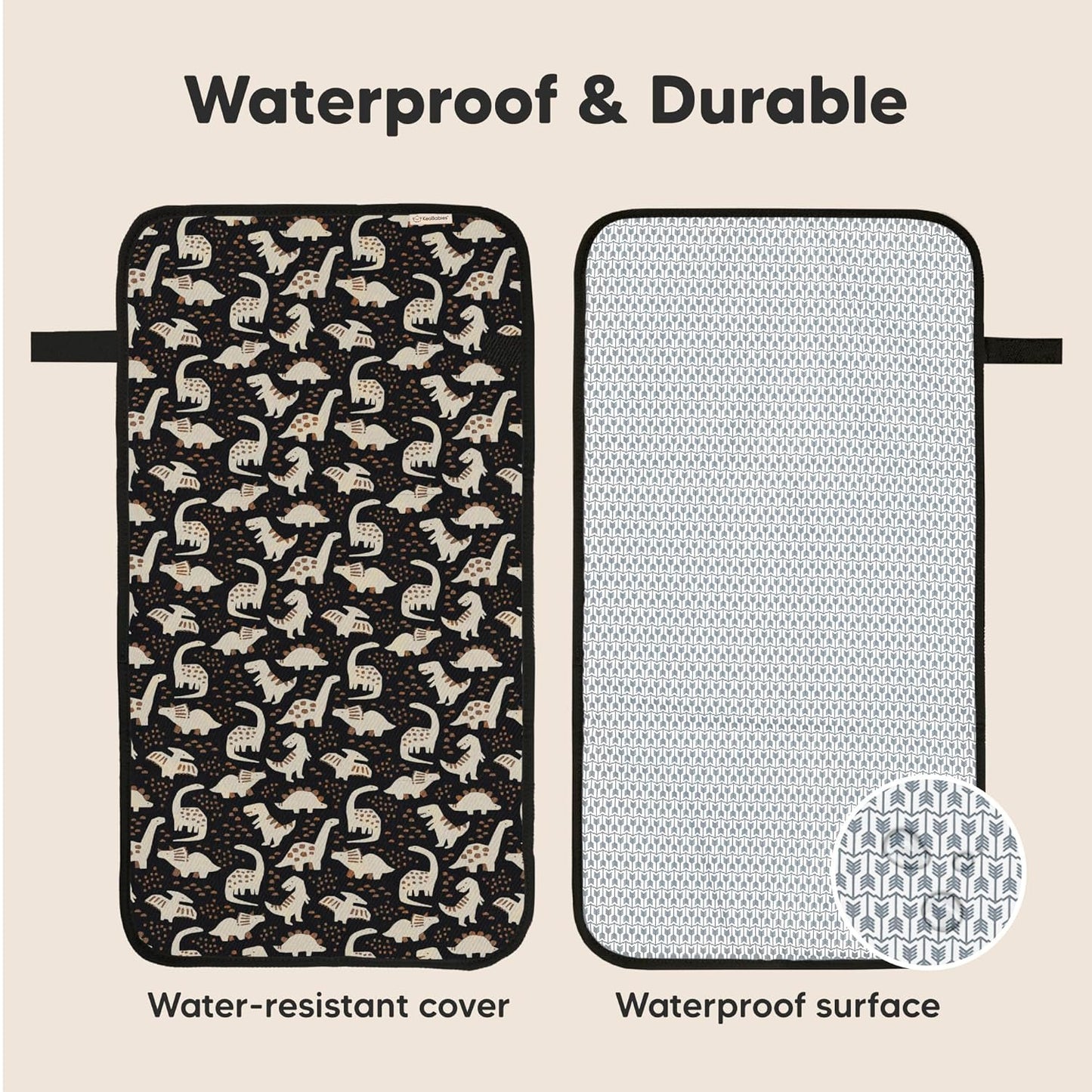 KeaBabies Portable Diaper Changing Pad, Easy Wipe Clean - Foldable Waterproof Baby Changing Mat for Diaper Bag, Compact, Lightweight, 25x13 Baby Changer Travel Essential, Machine Washable (Dino Ridge)