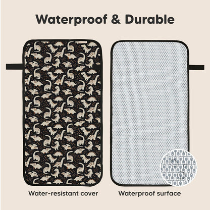 KeaBabies Portable Diaper Changing Pad, Easy Wipe Clean - Foldable Waterproof Baby Changing Mat for Diaper Bag, Compact, Lightweight, 25x13 Baby Changer Travel Essential, Machine Washable (Dino Ridge)