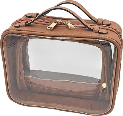 JAZD Clear Makeup Bag Toiletry Bag for Women Cosmetic Case Large Capacity Travel Make Up Bag Organizer Transparent Storage Compartment TSA Approved