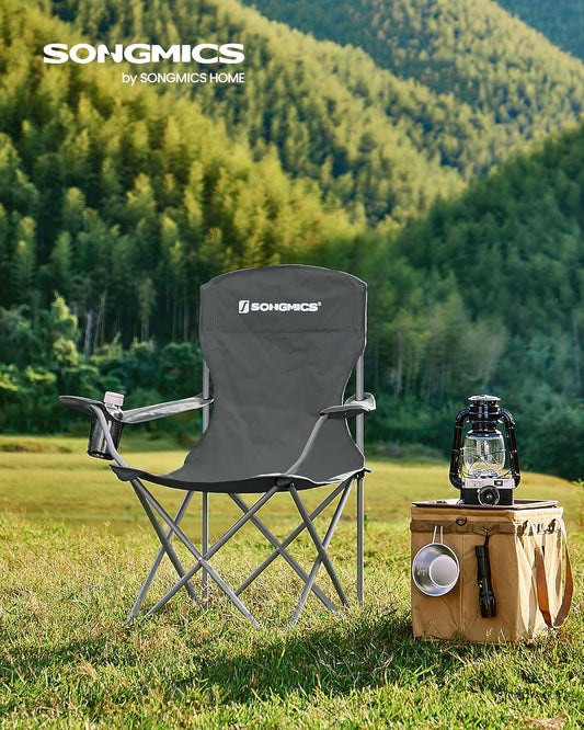 SONGMICS 2 Pack Folding Camping Chairs, Load 330 lb, Cup Holder and High Backrest, Heavy-Duty Structure, for Lawn, Garden, Fishing, Terrace