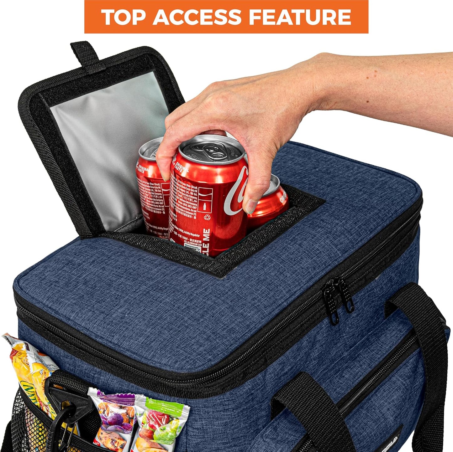 OPUX Soft Cooler Bag, Insulated Collapsible Lunch Cooler Tote for Men Work Camping Beach Travel, Portable Soft Sided Leakproof Waterproof Large Lunch Bag Box with Shoulder Strap 30 Cans, Heather Navy