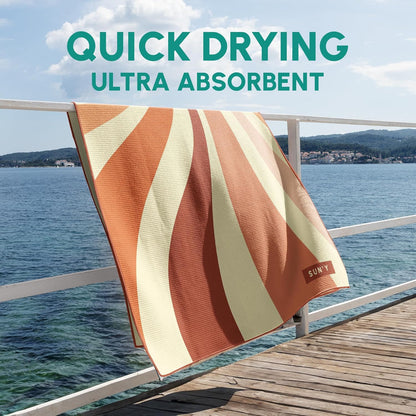 SUN'Y Waffle Microfiber Beach Towel – Sand Free, Quick Dry, Ultra Absorbent, Lightweight & Compact Travel Towel with Carry Bag - Large (63” x 31.5”), Rays