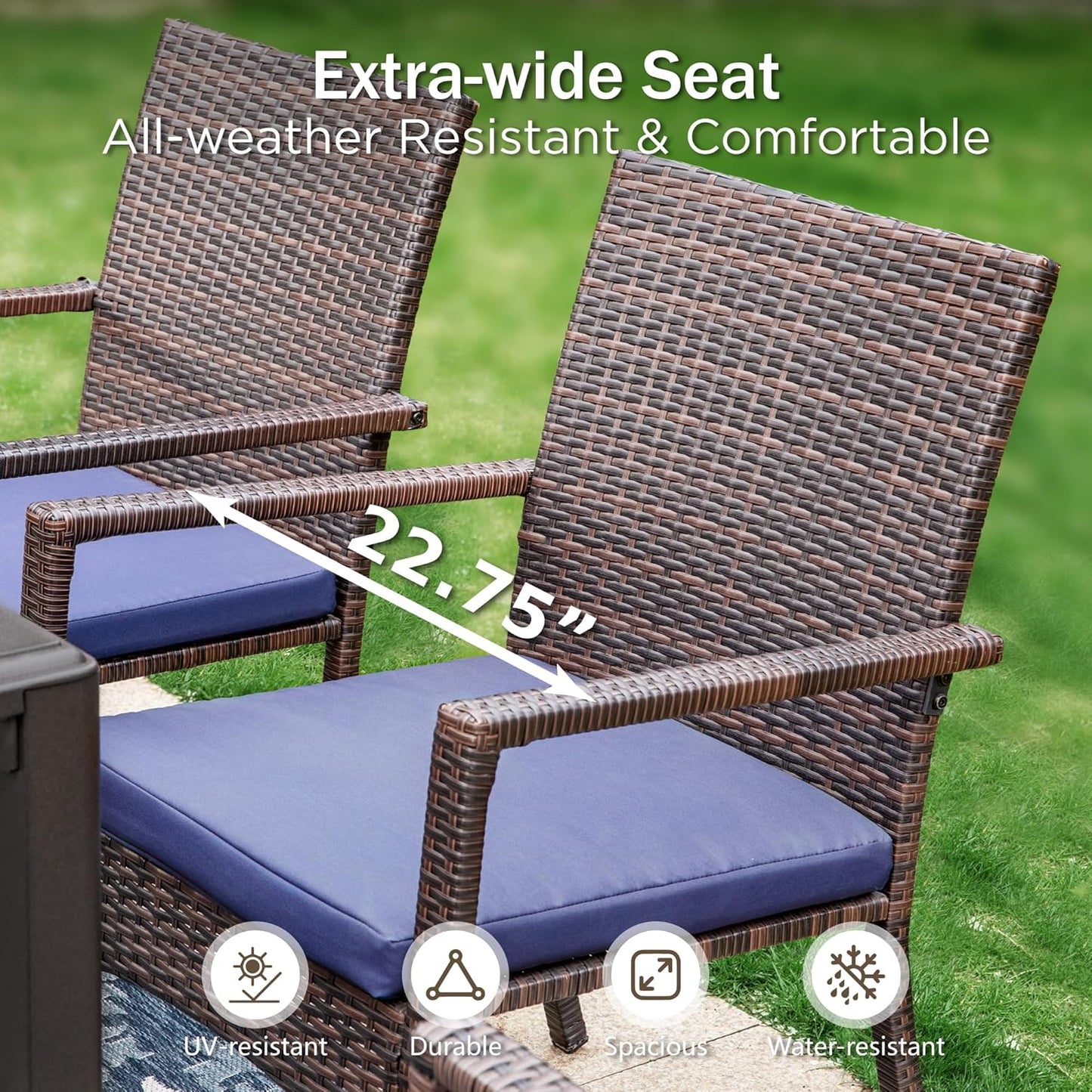 PHI VILLA Patio Wicker Chair Set of 2, Outdoor Modern PE Rattan Armchair with Removable Cushions for Deck, Porch, Balcony