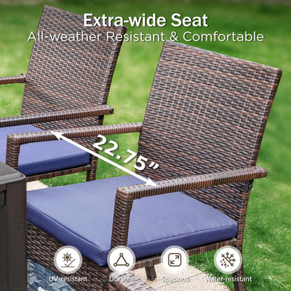 PHI VILLA Patio Wicker Chair Set of 2, Outdoor Modern PE Rattan Armchair with Removable Cushions for Deck, Porch, Balcony