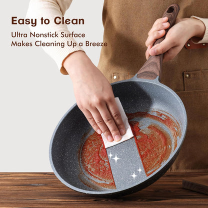 SENSARTE Nonstick Frying Pan Skillets, Swiss Granite Coating Omelette Pans, Healthy Cookware Chef's Pan, Free of Intentionally Added PFOA (8+12.5 Inch)