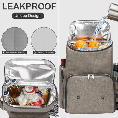 Picnic Backpack for 4 Person with Large Insulated Cooler Bag, Picnic Basket Set with Wine Pouch,Waterproof Picnic Blanket & Cutlery Set. Perfect for Beach, Camping, Party,Wedding Gift for Couple,Brush