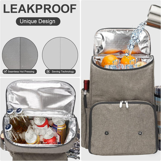 Picnic Backpack for 4 Person with Large Insulated Cooler Bag, Picnic Basket Set with Wine Pouch,Waterproof Picnic Blanket & Cutlery Set. Perfect for Beach, Camping, Party,Wedding Gift for Couple,Brush