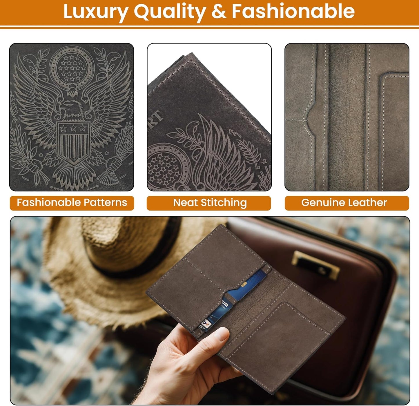 LEATHER VILLAGE Leather Passport Holder Cover – Travel Wallet with Card Slots, Vintage Passport Case for Men & Women – Cute Organizer for Travel Accessories & Documents - Grey