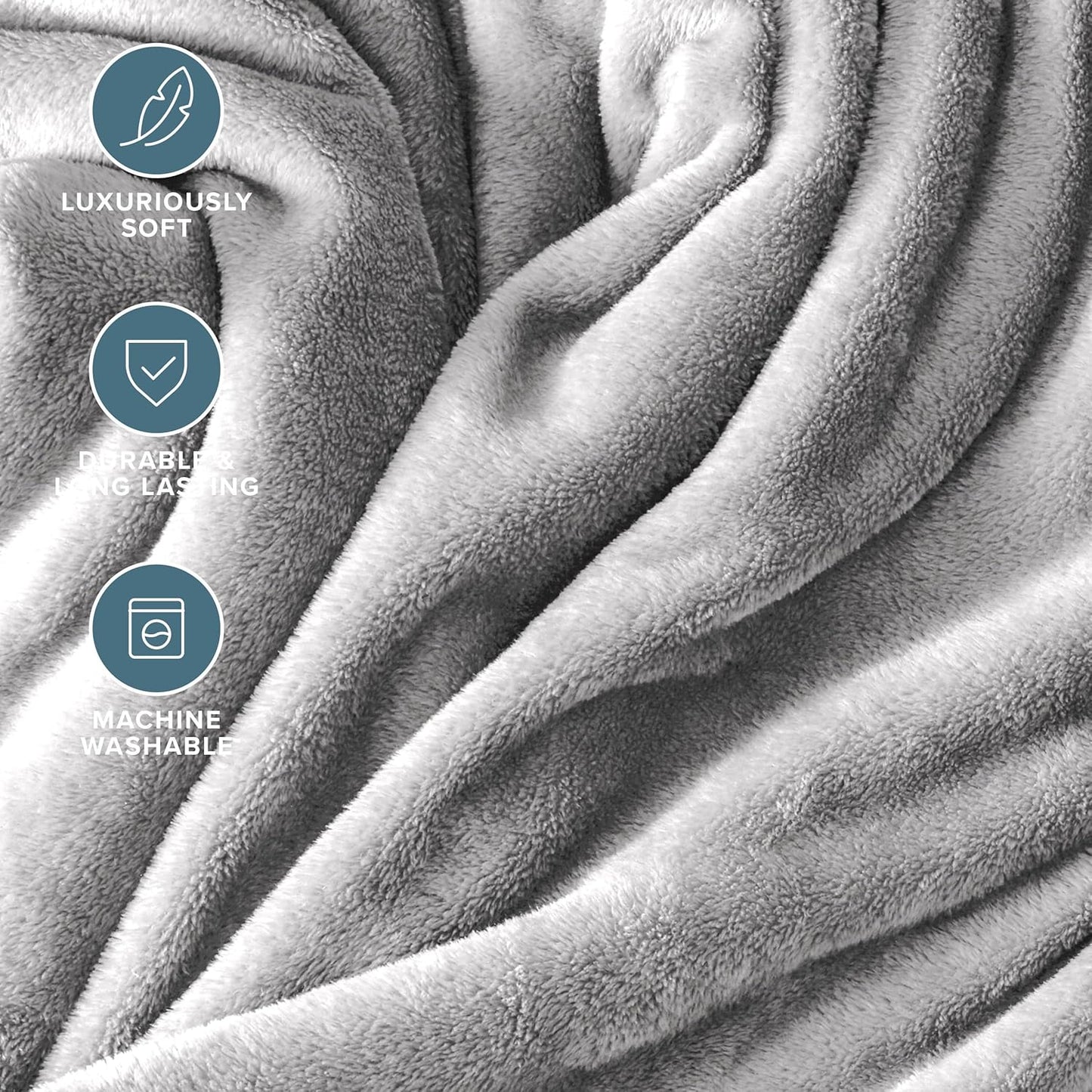 Bare Home Fleece Blanket - Full/Queen - Ultra-Soft Lightweight for Bed, Sofa, and Couch - Luxury Microplush - Cozy Warm Blanket (Full/Queen, Light Grey)
