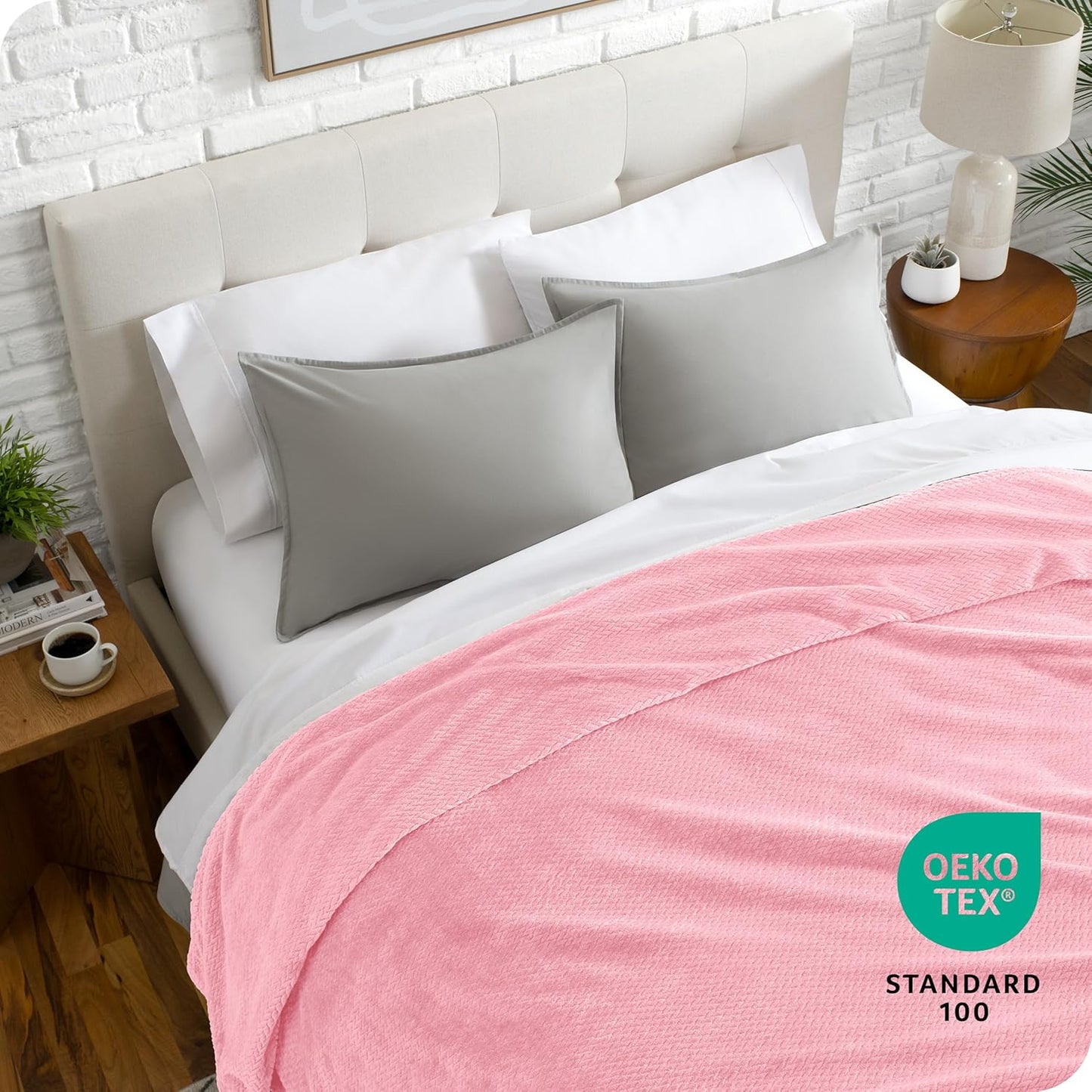 Bare Home Textured Fleece Blanket - Twin/Twin Extra Long - Ultra-Soft Lightweight for Bed, Sofa, and Couch - Luxury Microplush - Cozy Warm Blanket (Twin/Twin XL, Chevron Light Pink)