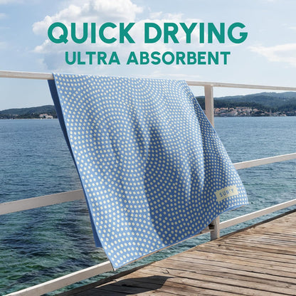 SUN'Y Waffle Microfiber Beach Towel – Sand Free, Quick Dry, Ultra Absorbent, Lightweight & Compact Travel Towel with Carry Bag - Large (63” x 31.5”), Raindrop