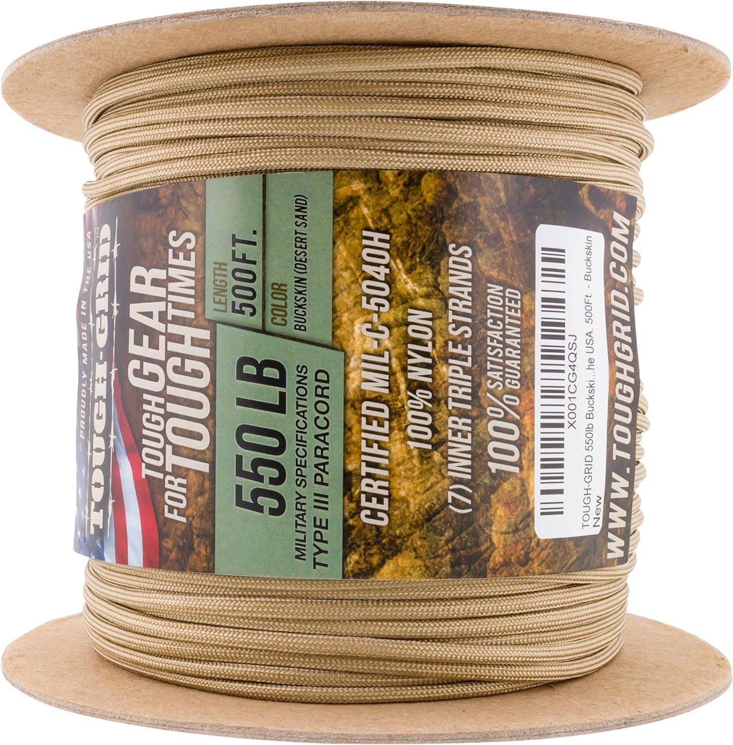 TOUGH-GRID 550 Paracord Rope Nylon Parachute Cord, Made in USA Survival Kit, Outdoor Adventures, Camping, Tactical Gear & Emergency Supplies, Military Type III Mil-Spec