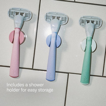 FLAMINGO 5-Blade Razors for Women - 1 Razor Handle + 1oz Foaming Shave Gel + 1 Shower Holder - Sage (Pack of 2)