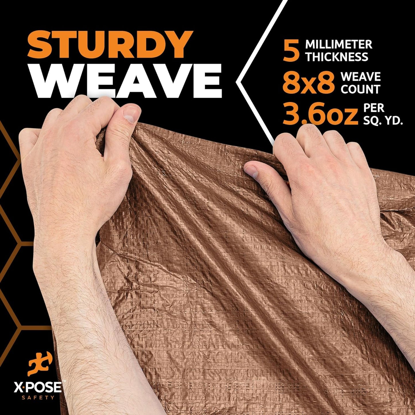 Multipurpose Protective Cover Brown Poly Tarp 20' x 40' - Durable, Water Resistant, Weather Resistant - 5 Mil Thick Polyethylene - by Xpose Safety