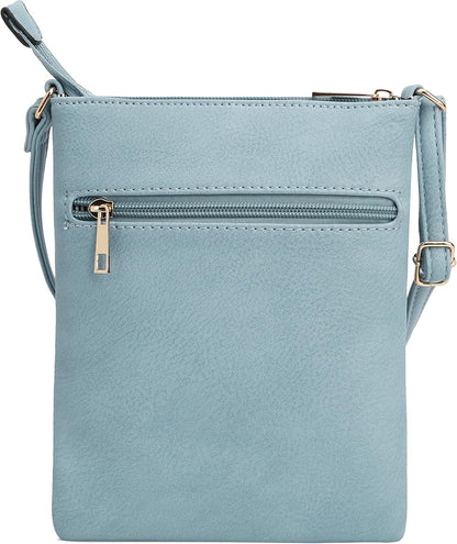 DELUXITY | Crossbody Purse Bag | Functional Multi Pocket Double Zipper Purse | Adjustable Strap | Medium Size Purse | Pacific