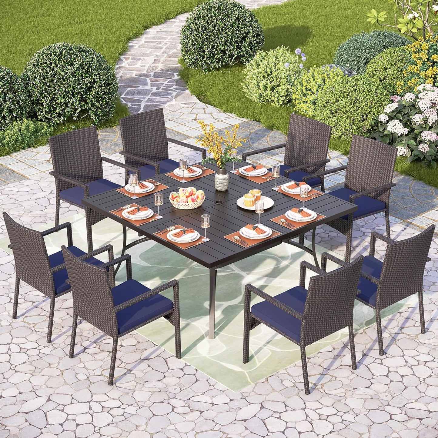 PHI VILLA Patio Wicker Chair Set of 2, Outdoor Modern PE Rattan Armchair with Removable Cushions for Deck, Porch, Balcony
