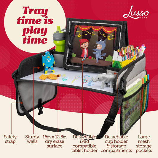 Lusso Gear Lap Tray for Toddler and kids, Table Tray for Travel, Car Seat, Airplane, Desk Essential Accessories and Road Trip Activities (Gray)