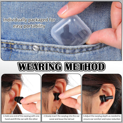 TrelaCo 100 Pairs Ear Plugs Bulk, NRR 29dB Reusable Silicone Ear Plugs with Plastic Cases Soft Foam for Sleeping Noise Cancelling for Concerts Shooting Swimming Noise Reduction(Black)