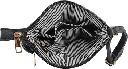 DELUXITY Crossbody Purse Bag Shoulder Bag Multi Pocket Zipper Purse | Black