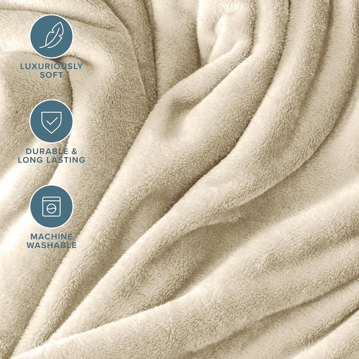 Bare Home Fleece Blanket - Throw/Travel - Ultra-Soft Lightweight for Bed, Sofa, and Couch - Luxury Microplush - Cozy Warm Blanket (Throw/Travel, Oyster)