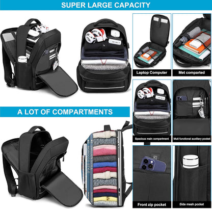 Backpack, Laptop Backpack, Carry on Backpack, Durable TSA Friendly Business Travel 17.3 Inch Laptop Backpack with USB Port, College School Bag Gift for Men Women Teens Bookbag, Black
