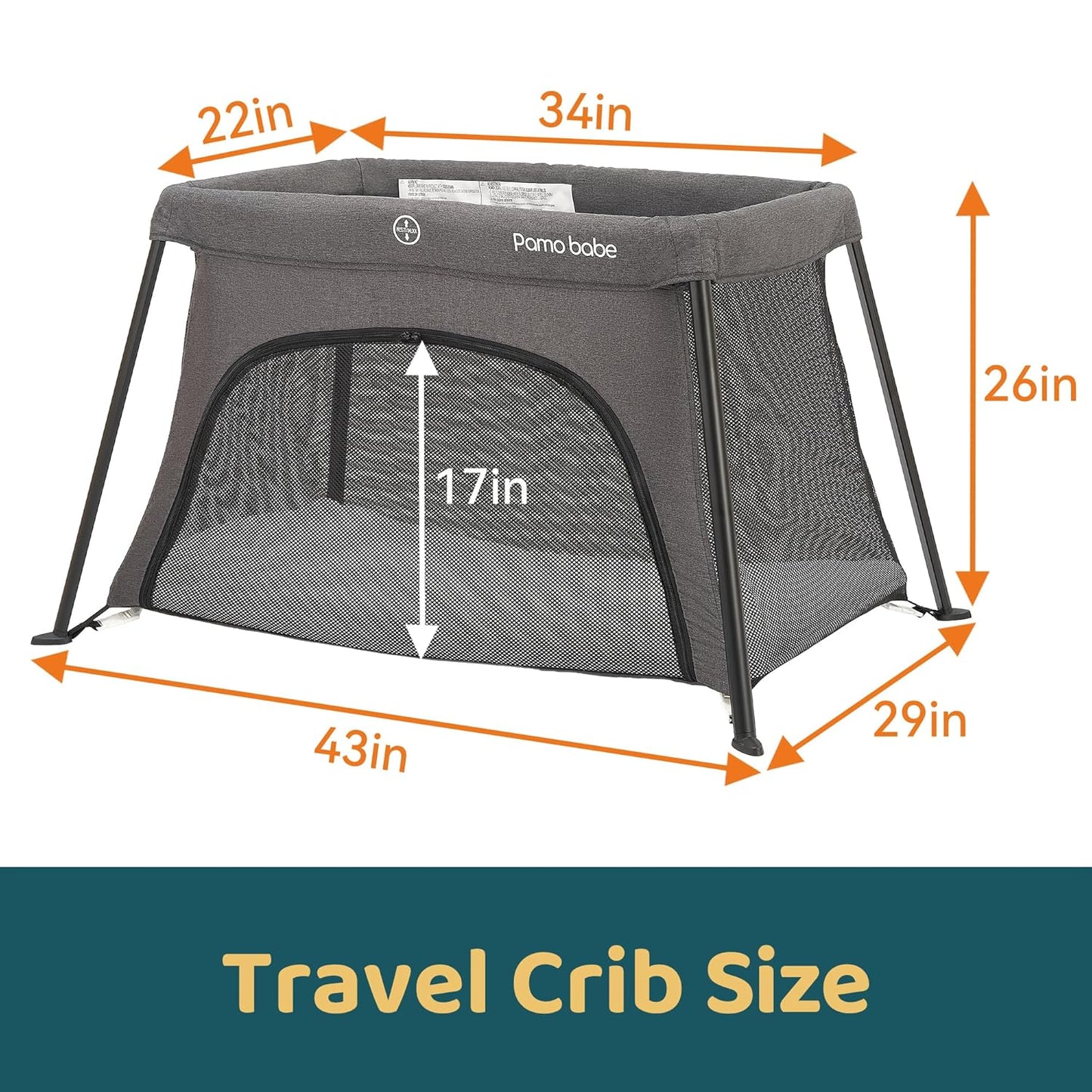 Pamo Babe Travel Crib Lightweight Baby Playard with Mattress Compact Play Yard with Detachable Legs