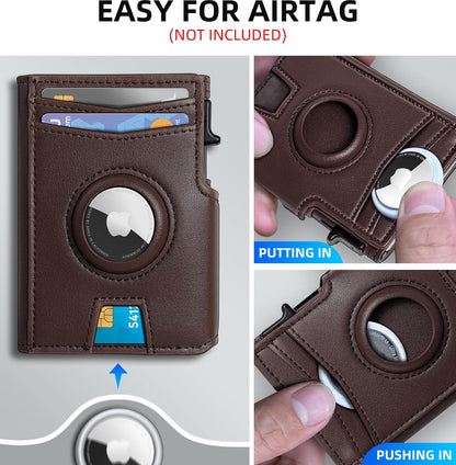 Airtag Wallet for Men,with Money Clip 10 Cards Metal Case Smart Slim Pop Up Credit Card Holder Flip with Magnetic Closure RFID Blocking wallet with Gift Box