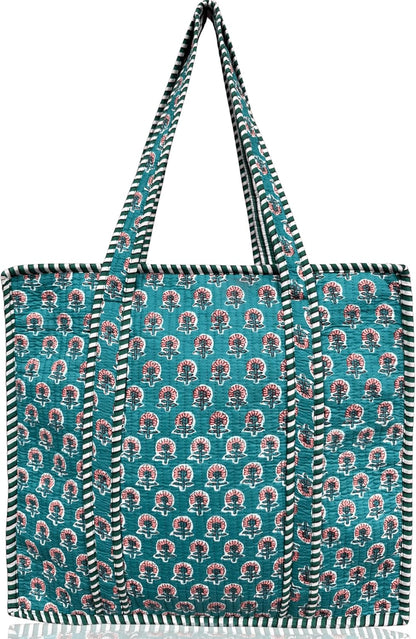 Cotton Quilted Tote Bag for Women – Large Beach & Travel Tote with Zipper, Reusable Grocery Bag