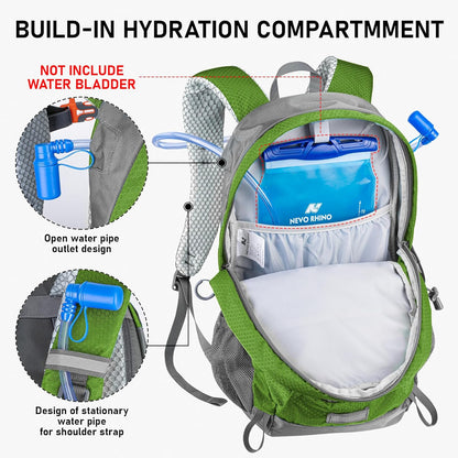 N NEVO RHINO Hiking Backpack 20L Water Resistant Outdoor Day Pack,Lightweight Travel Small Backpack for Men Women