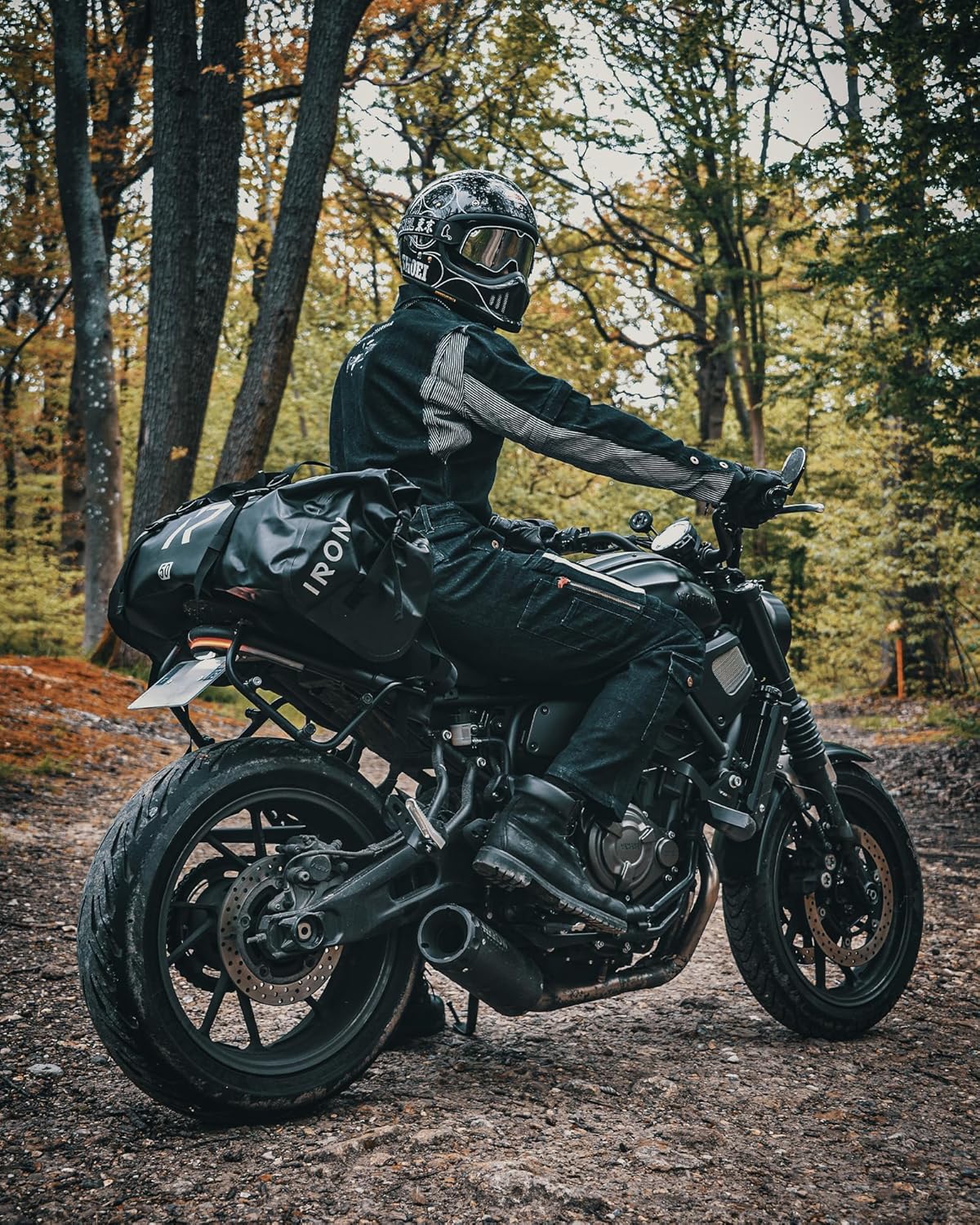 IRON JIA'S Motorcycle Dry Bag - Waterproof Duffle & Luggage Tail Bag Saddle Bags with Roll Top Closure, Shoulder Straps, Inner Pocket and Mesh Pocket (Black, 30L)