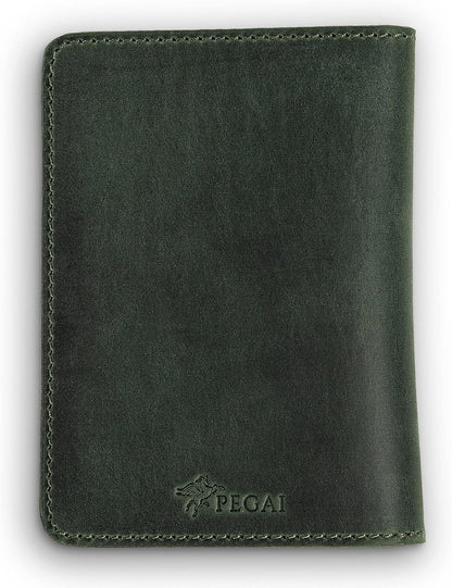 PEGAI Standard Full Grain Crazy Horse Leather Passport Holder | Custom Travel Passport Cover & Organizer | Handcrafted Leather Passport Wallet for Men and Women | Pike (Green)