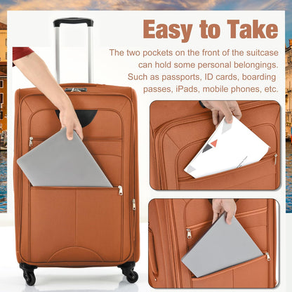 Merax Softside Luggage Set Softshell Lightweight 3 Piece Spinner Suitcase with Duffel Bag Expandable Upright Travel Luggage 22" 26" 30",Orange