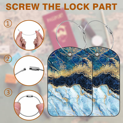 2 PCS Leather Luggage Tag for Suitcase Abstract Marble Travel Suitcase Labels with Privacy Name ID Label and Stainless Steel Loop for Adults Teens Travel Bag Labels Set
