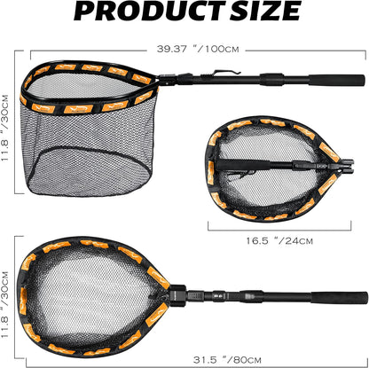 PLUSINNO Floating Fishing Net for Steelhead, Salmon, Fly, Kayak, Bass, Trout Fishing, Catfish, Rubber Coated Landing Net for Easy Catch & Release for Easy Transportation & Storage