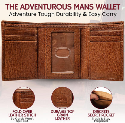 BULL GUARD Leather Trifold Wallets For Men with ID and RFID Blocking Great For Work, Sports, Outdoors